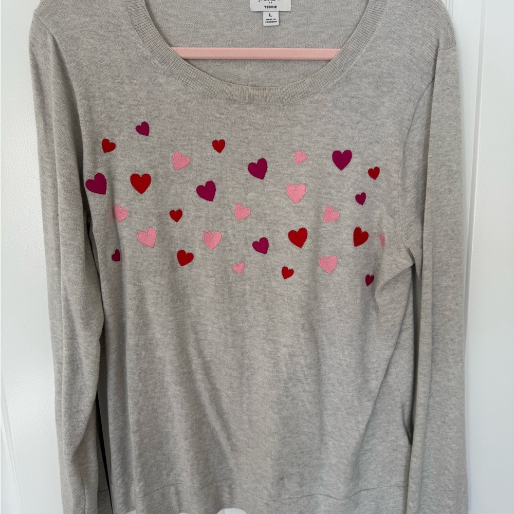 J. Crew Factory Valentines Day Gray Sweater with Heart Details size Large